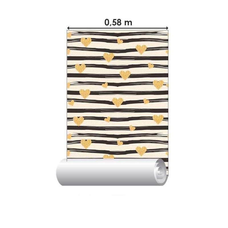 Papel de Parede Adesivo Listrado com Corações N06248 - Papel na Parede