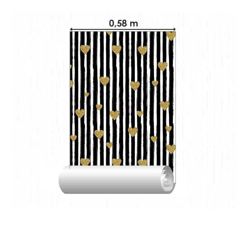Papel de Parede Adesivo Listrado Coração N02246 - Papel na Parede