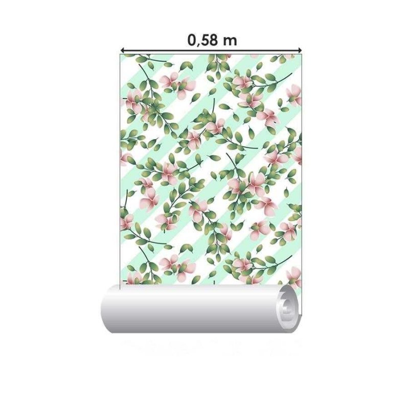 Papel de Parede Adesivo Listrado e Floral N06030 - Papel na Parede