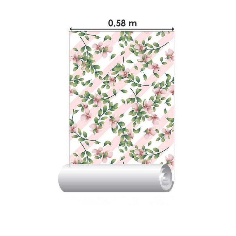 Papel de Parede Adesivo Listrado e Floral N06031 - Papel na Parede