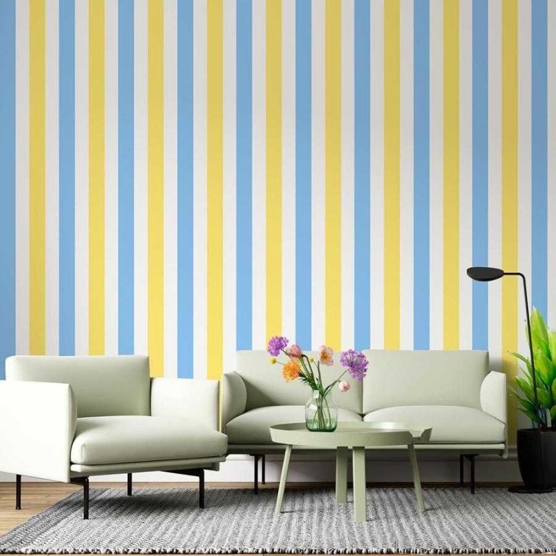 Papel de Parede Adesivo Listras Azul e Amarelo N06241 - Papel na Parede