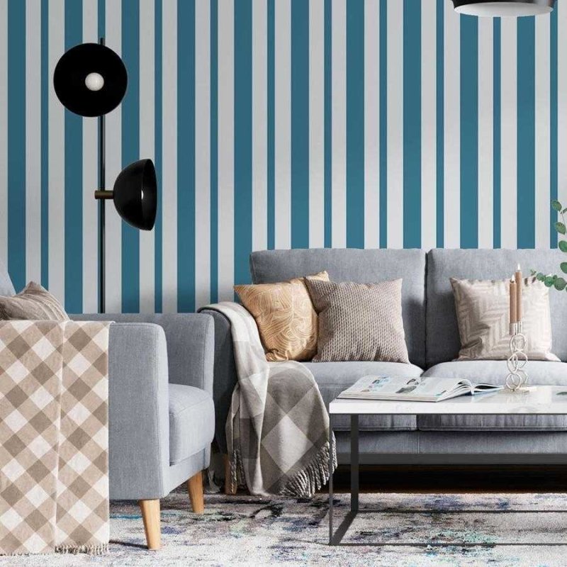 Papel de Parede Adesivo Listras Azul Forte e Branco N06269 - Papel na Parede