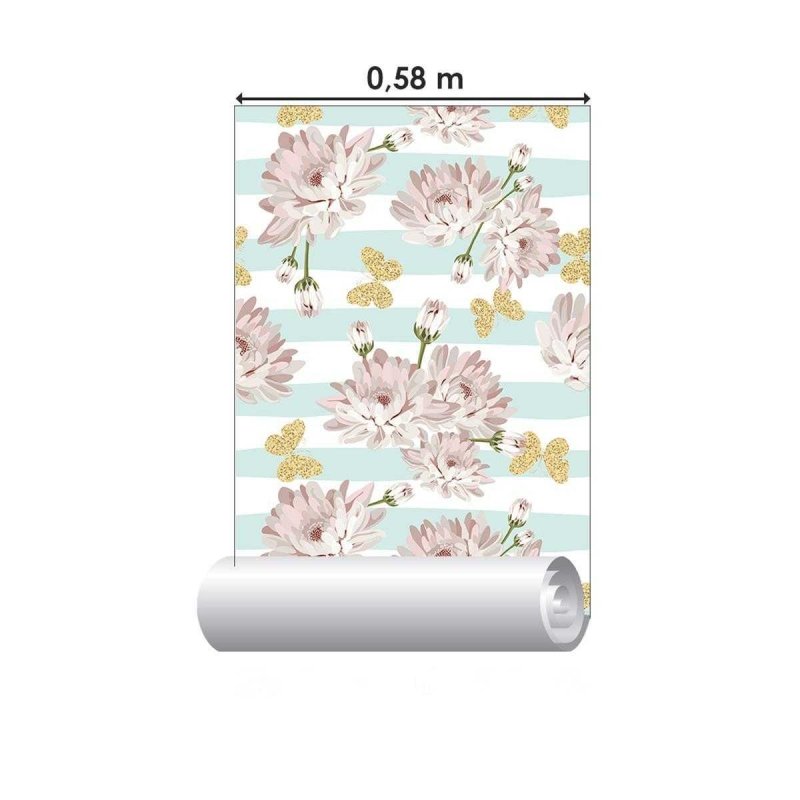 Papel de Parede Adesivo Listras e Flores N04299 - Papel na Parede