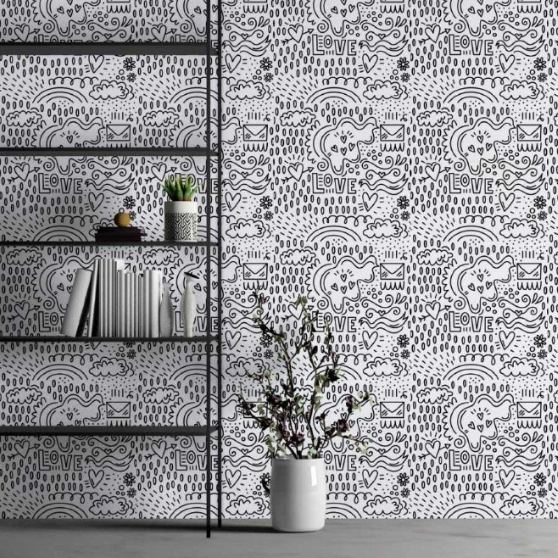 Papel de Parede Adesivo Love Para Colorir N013245 - Papel na Parede