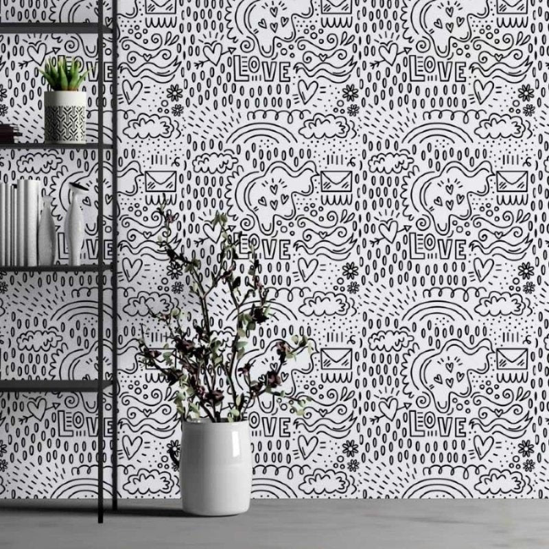 Papel de Parede Adesivo Love Para Colorir N013245 - Papel na Parede