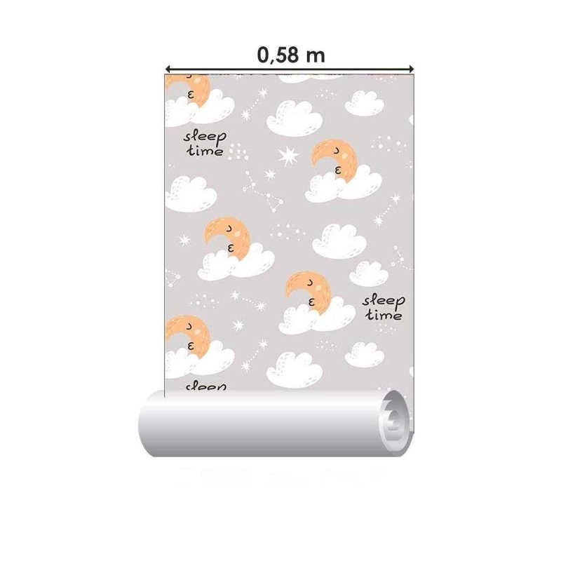 Papel de Parede Adesivo Lua Nuvens e Estrelas Cinza N05049 - Papel na Parede