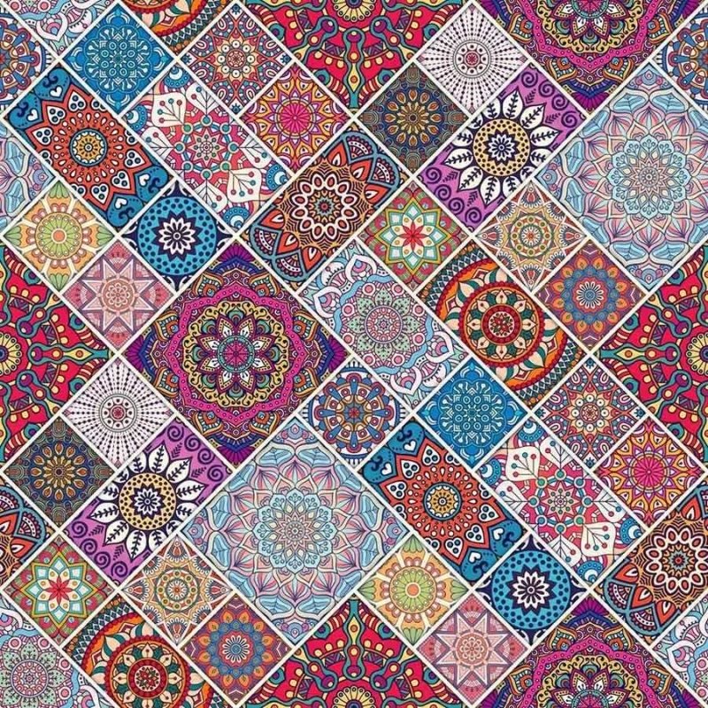 Papel de Parede Adesivo Mandala patchwork Indiano N03150 - Papel na Parede