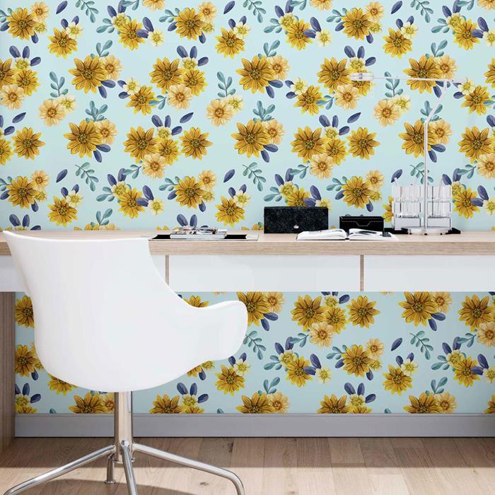 Papel de Parede Adesivo Margaridas em Aquarela N09043 - Papel na Parede