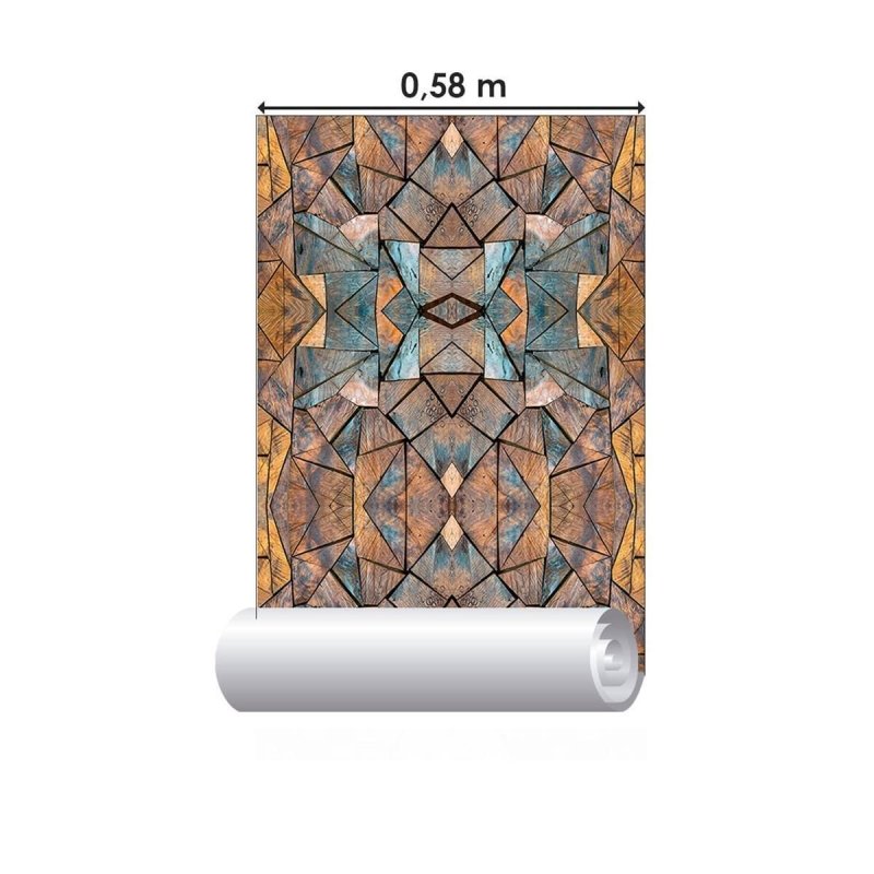 Papel de Parede Adesivo Mosaico Geométrico Madeira N010193 - Papel na Parede