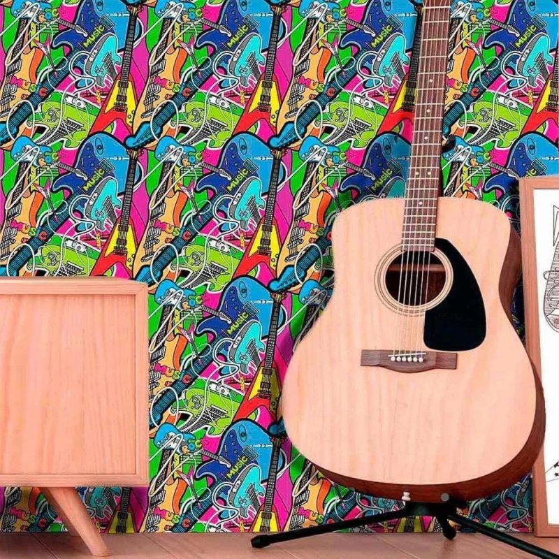 Papel de Parede Adesivo Música Guitarra Colorido 36109678 - Papel na Parede