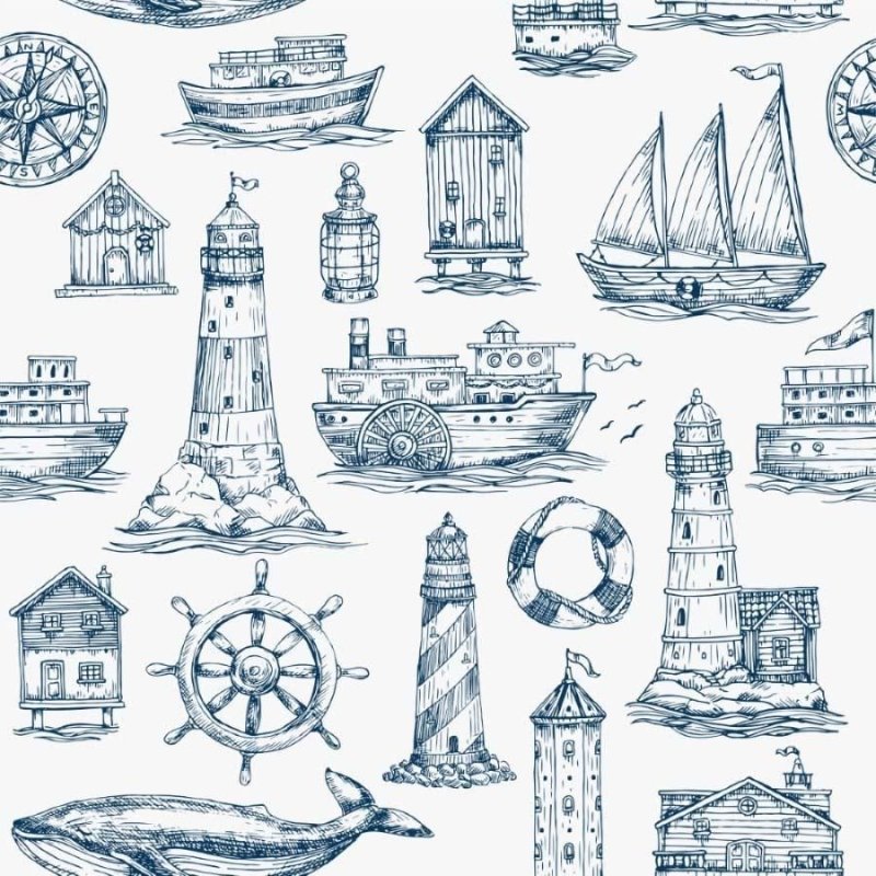 Papel de Parede Adesivo Naútico Barcos e Oceano N012118 - Papel na Parede