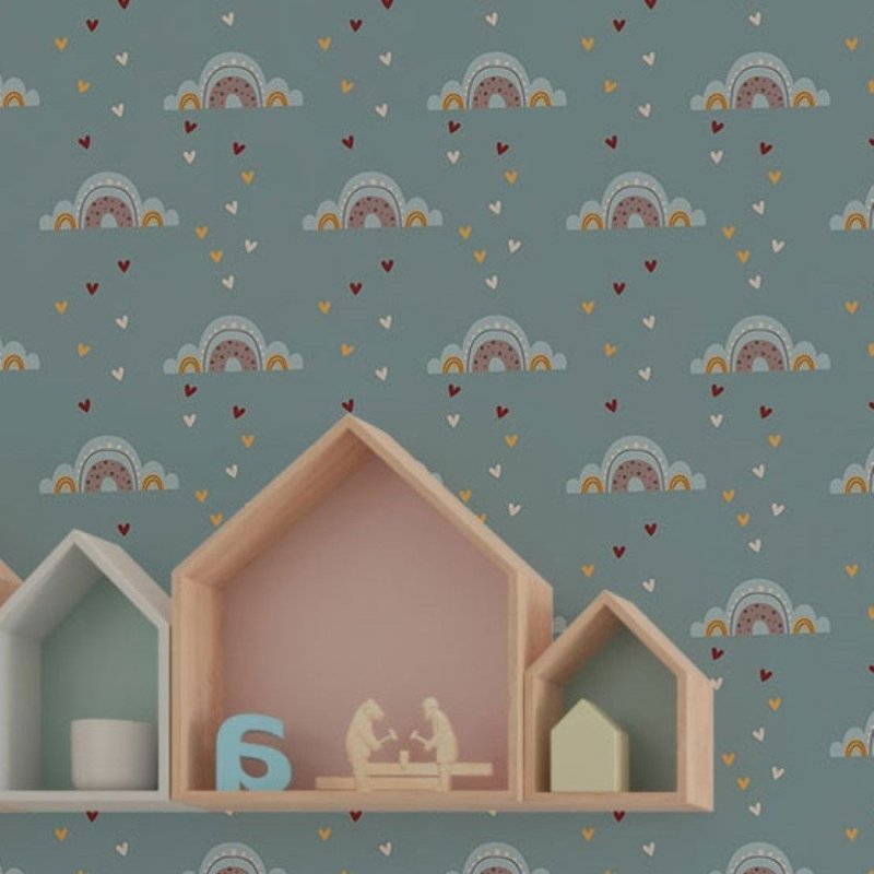 Papel de Parede Adesivo Nuvens e Arco Íris N019096 - Papel na Parede