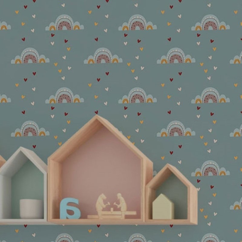 Papel de Parede Adesivo Nuvens e Arco Íris N019096 - Papel na Parede