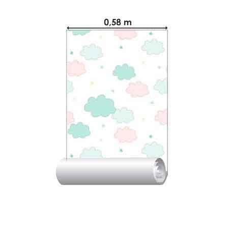 Papel de Parede Adesivo Nuvens Verde e Rosa 209842108 - Papel na Parede