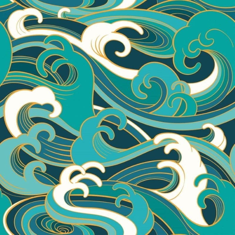 Papel de Parede Adesivo Ondas Oriental N015173 - Papel na Parede