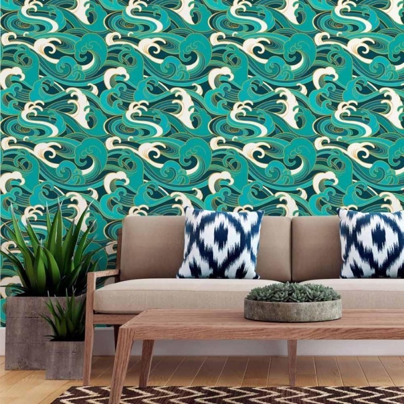 Papel de Parede Adesivo Ondas Oriental N015173 - Papel na Parede