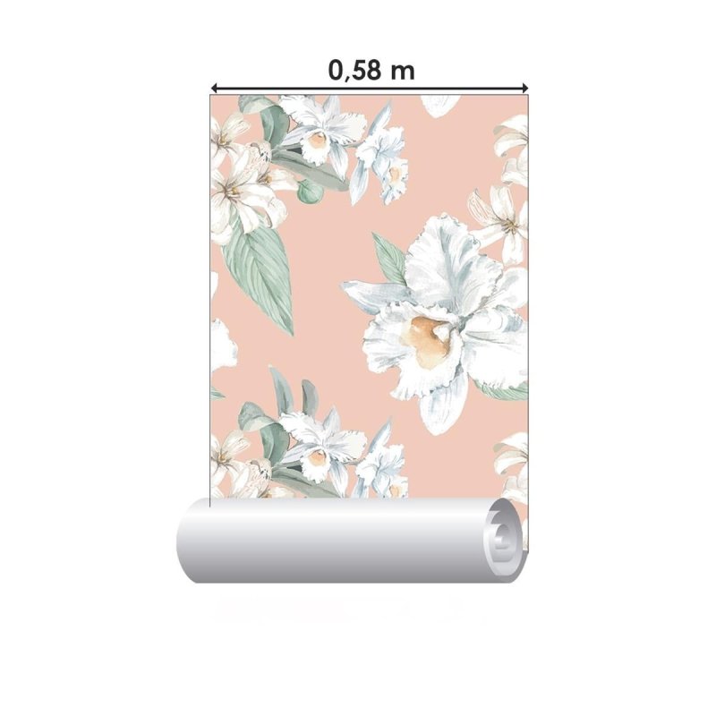 Papel de Parede Adesivo Orquídea Branco e Rosa N04106 - Papel na Parede