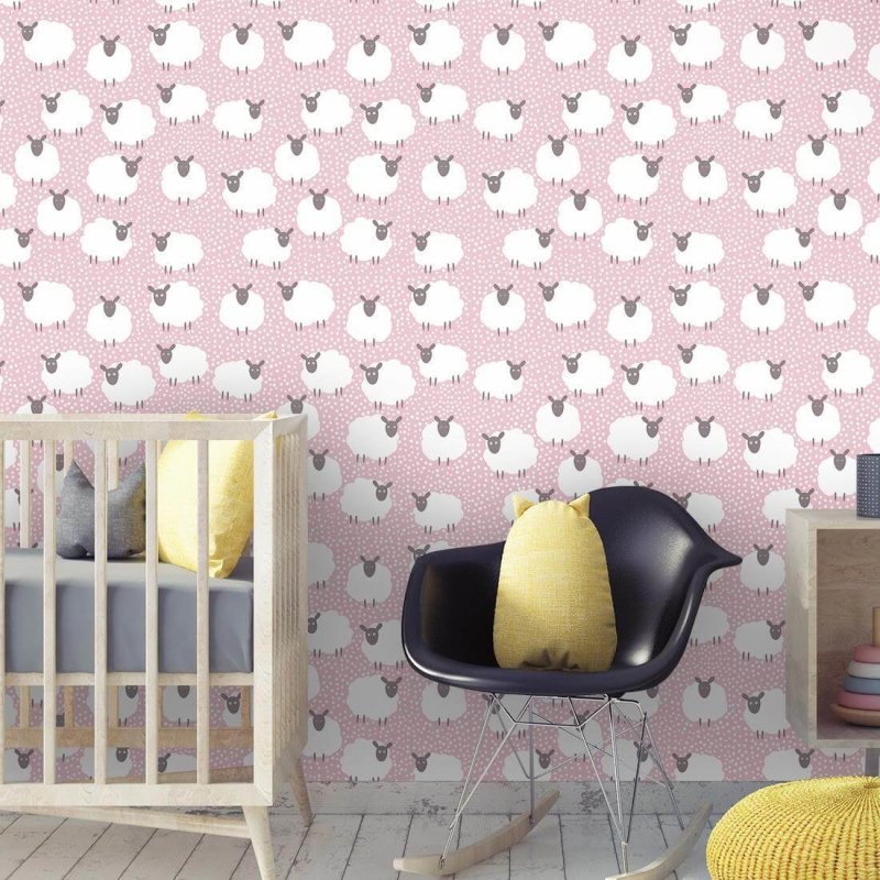 Papel de Parede Adesivo Ovelha Rosa Bebê 21542 - Papel na Parede