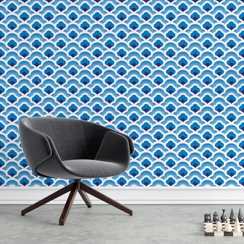 Papel de Parede Adesivo Padrão Retrô Azul N04095 - Papel na Parede