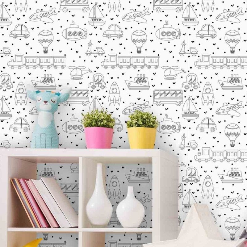 Papel de Parede Adesivo para Colorir Carro Avião 4854643 - Papel na Parede