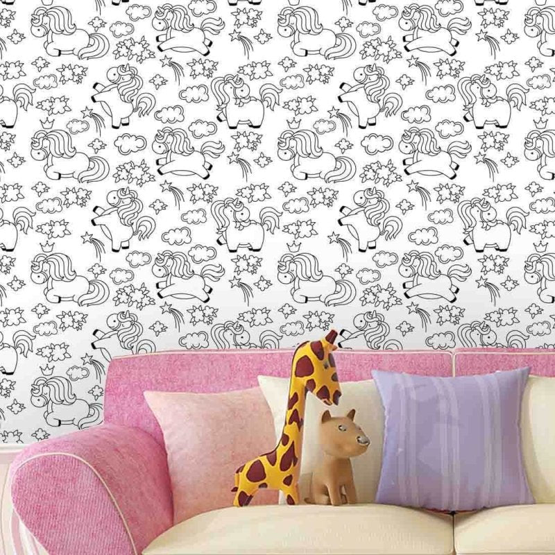 Papel De Parede Adesivo Para Colorir Unicórnio Kids 3000 - Papel na Parede