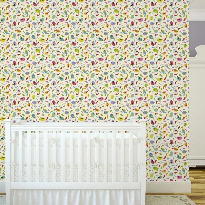 Papel de Parede Adesivo Pássaro Folhas Colorido 84888040 - Papel na Parede