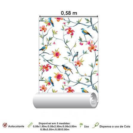 Papel de Parede Adesivo Pássaros Floral 397946116 - Papel na Parede