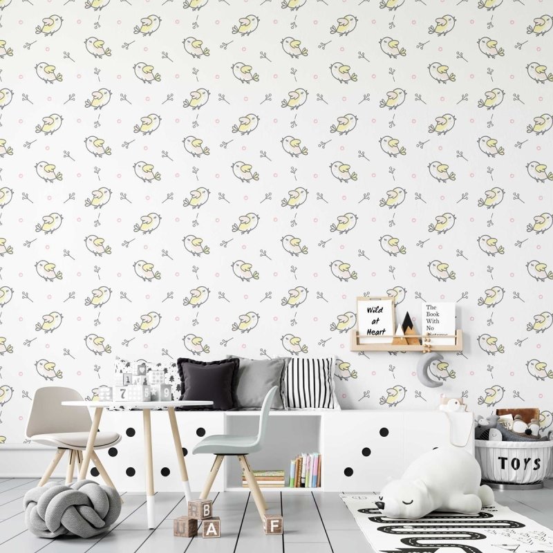 Papel de Parede Adesivo Pássaros Minimalistas Delicados N07035 - Papel na Parede