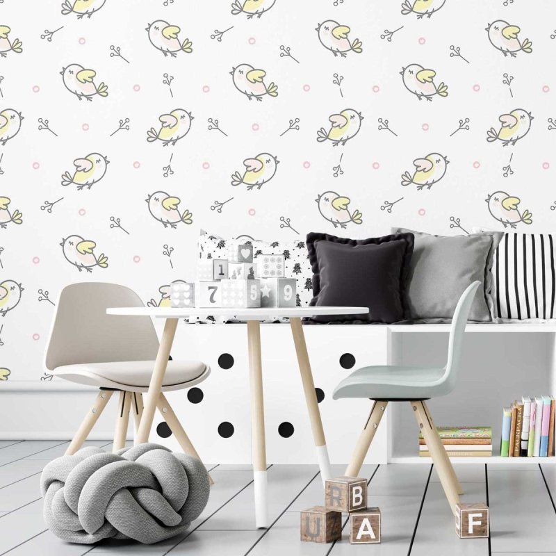 Papel de Parede Adesivo Pássaros Minimalistas Delicados N07035 - Papel na Parede