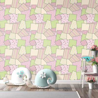 Papel de Parede Adesivo Patchwork Rosa Verde Fofo 44006782 - Papel na Parede