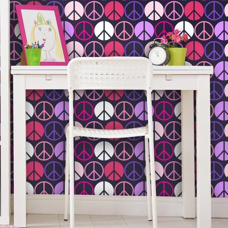 Papel de Parede Adesivo Paz e Amor Rosa 0203 - Papel na Parede