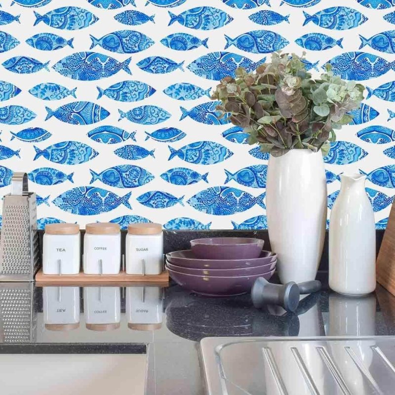 Papel de Parede Adesivo Peixe Azul Pintura 29135741 - Papel na Parede