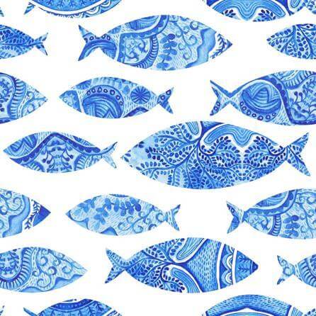 Papel de Parede Adesivo Peixe Azul Pintura 29135741 - Papel na Parede