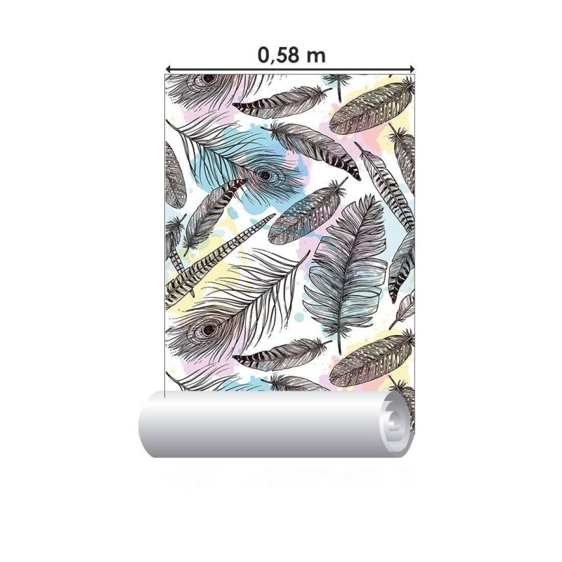 Papel de Parede Adesivo Penas Aquarela N015066 - Papel na Parede