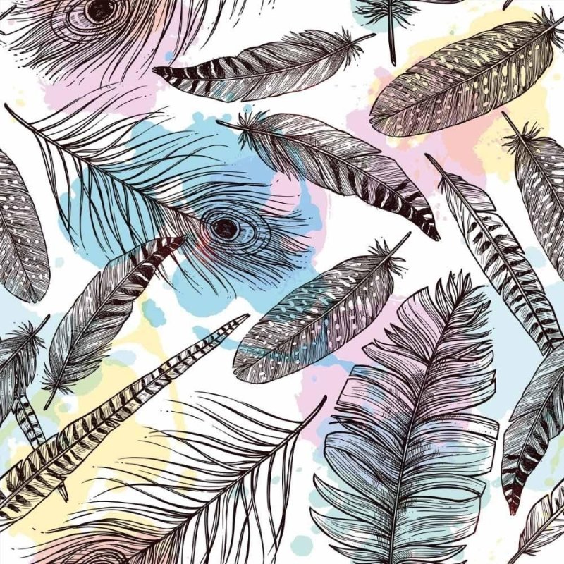 Papel de Parede Adesivo Penas Aquarela N015066 - Papel na Parede