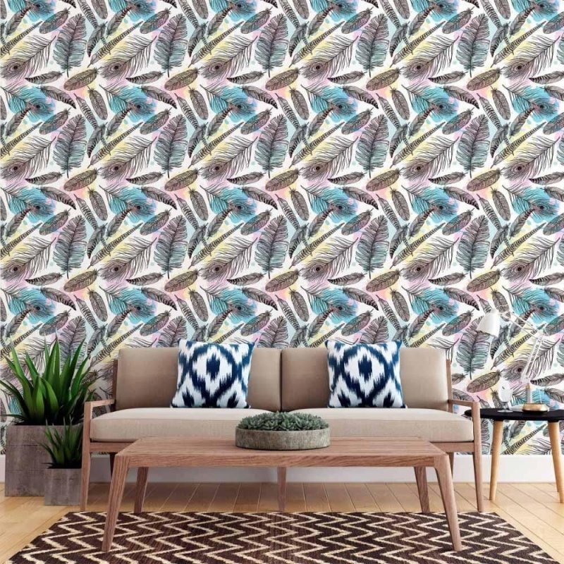 Papel de Parede Adesivo Penas Aquarela N015066 - Papel na Parede