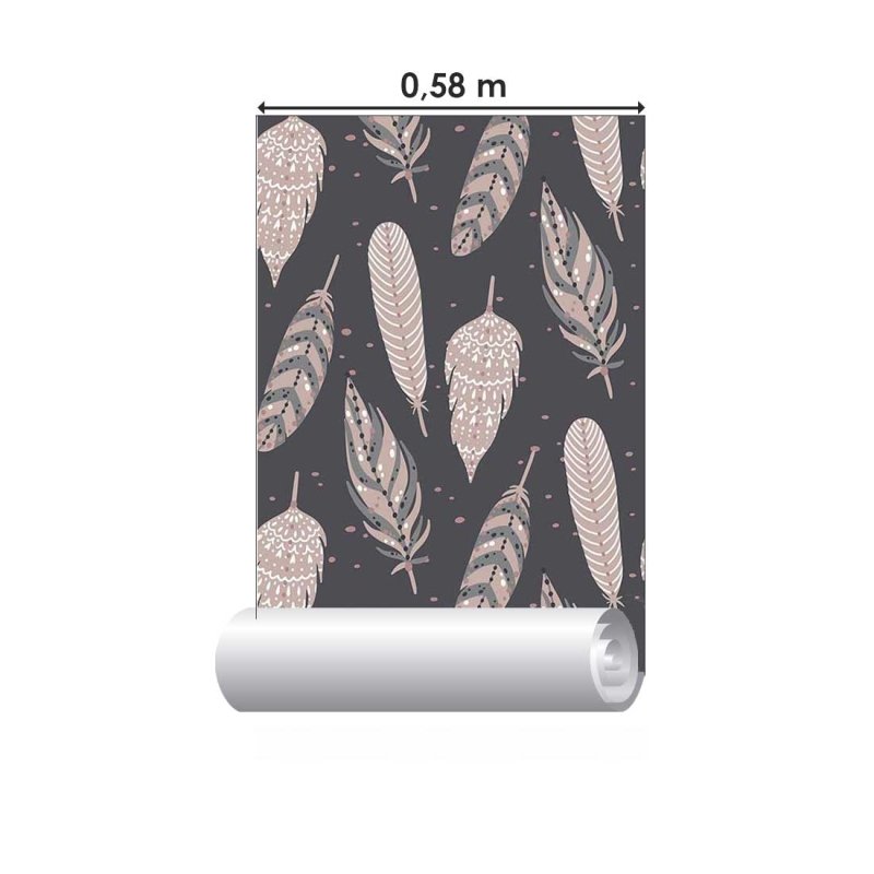 Papel de Parede Adesivo Penas Boho Cinza N08121 - Papel na Parede