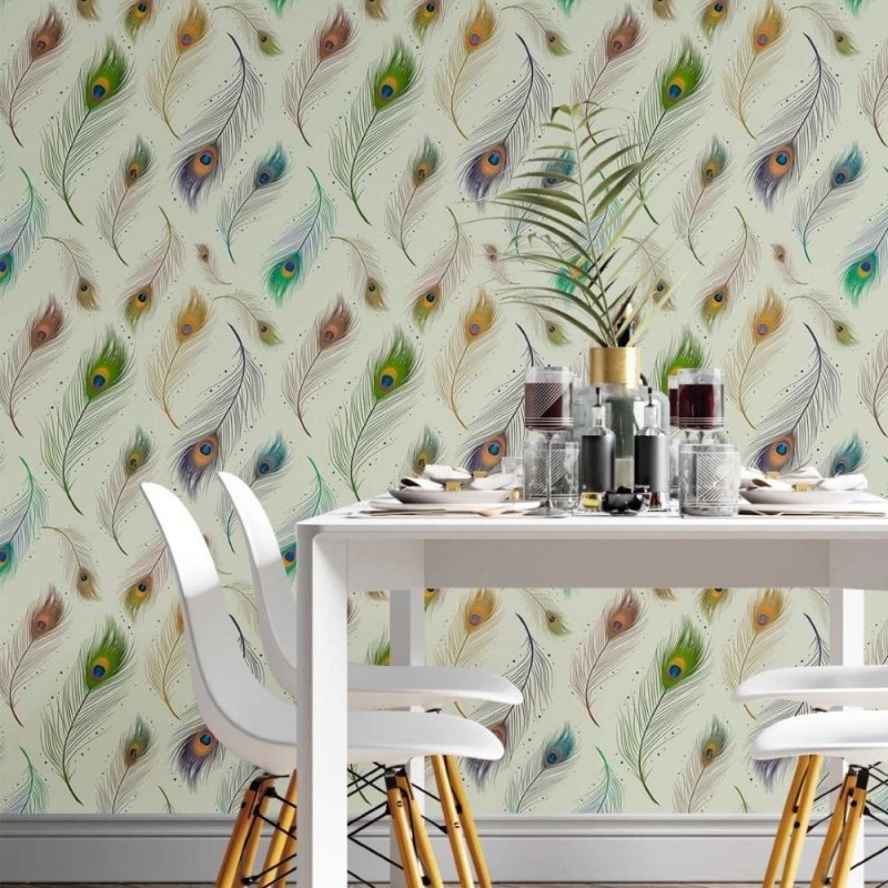 Papel de Parede Adesivo penas de pavão N014047 - Papel na Parede