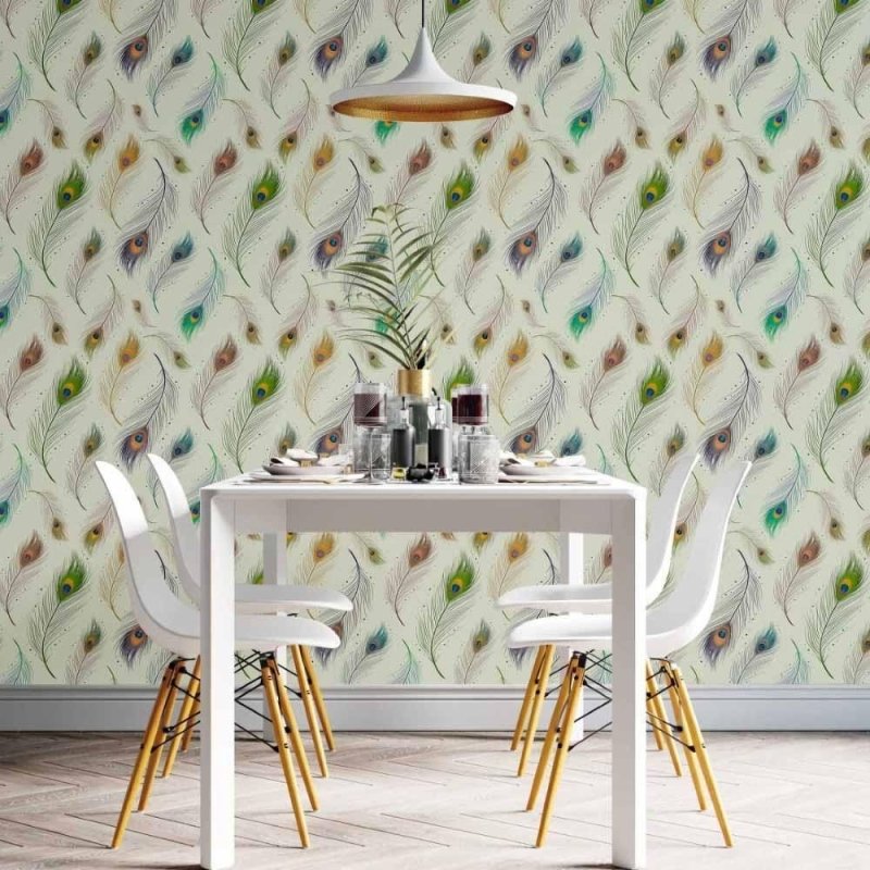 Papel de Parede Adesivo penas de pavão N014047 - Papel na Parede