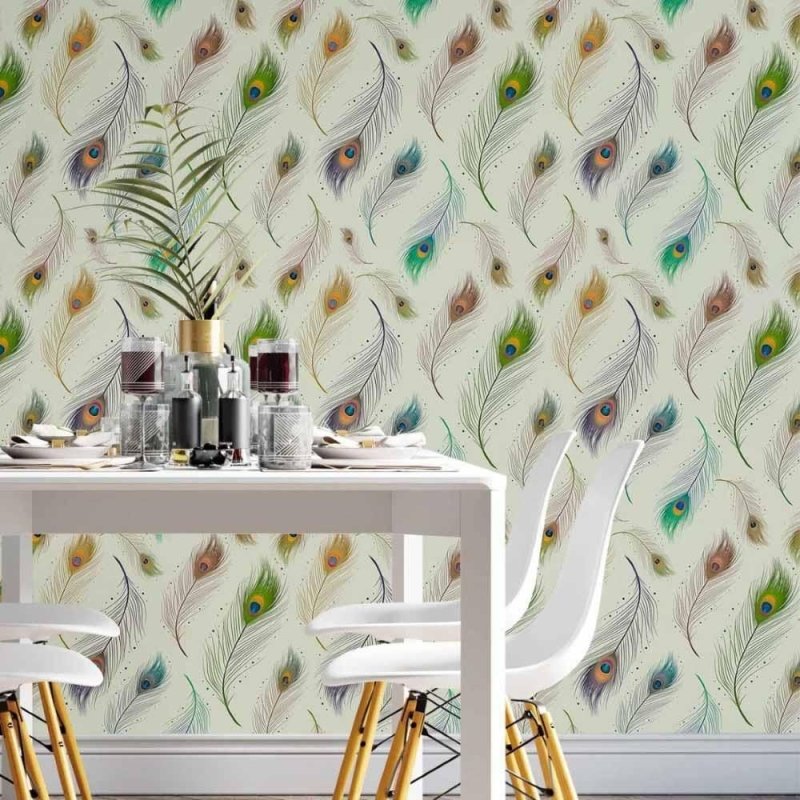 Papel de Parede Adesivo penas de pavão N014047 - Papel na Parede