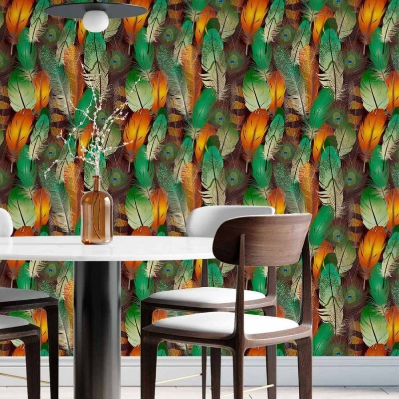 Papel de Parede Adesivo penas de pavão N014051 - Papel na Parede