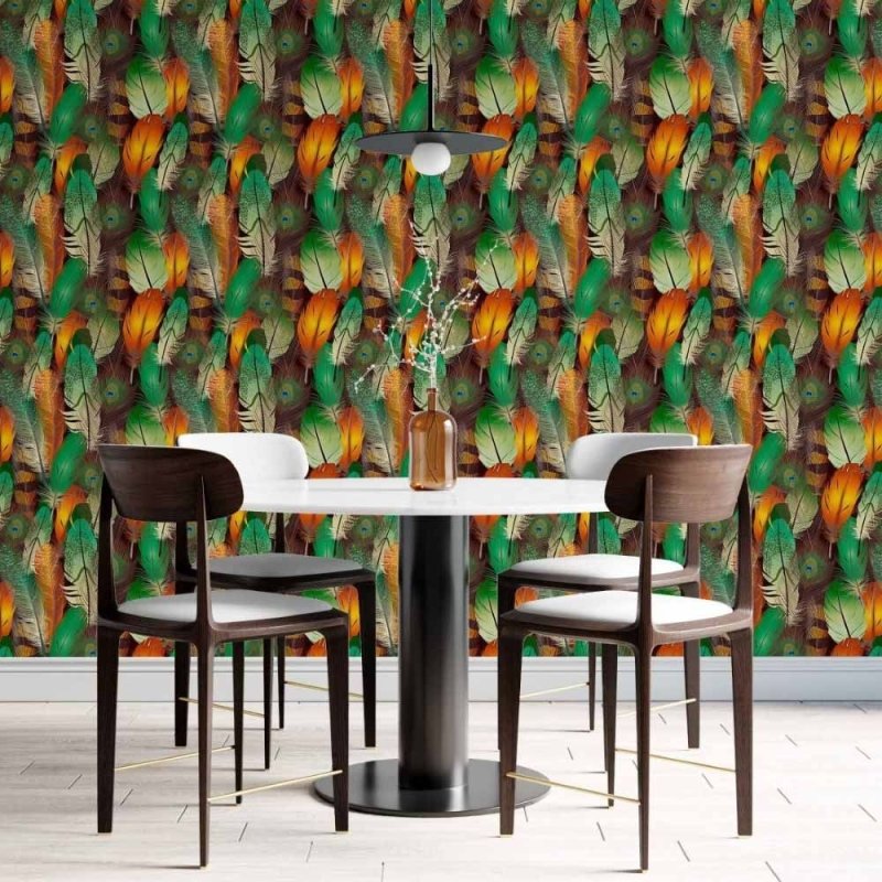 Papel de Parede Adesivo penas de pavão N014051 - Papel na Parede