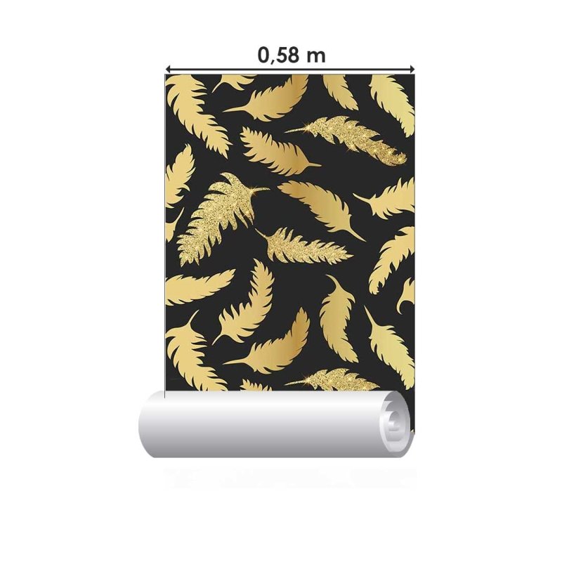 Papel de Parede Adesivo Penas Gold Dark N018093 - Papel na Parede