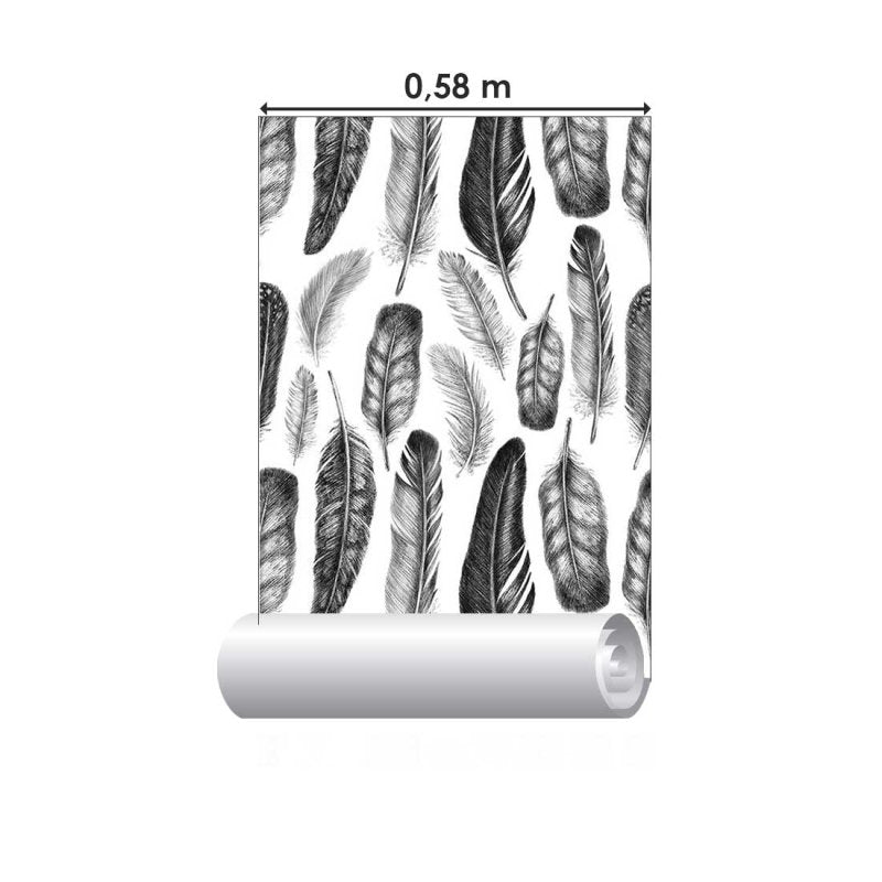 Papel de Parede Adesivo Penas Realistas Preto Branco N08042 - Papel na Parede