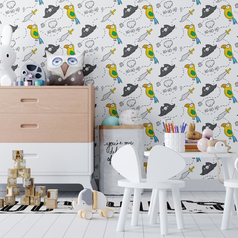 Papel de Parede Adesivo Pirata Branco N04055 - Papel na Parede