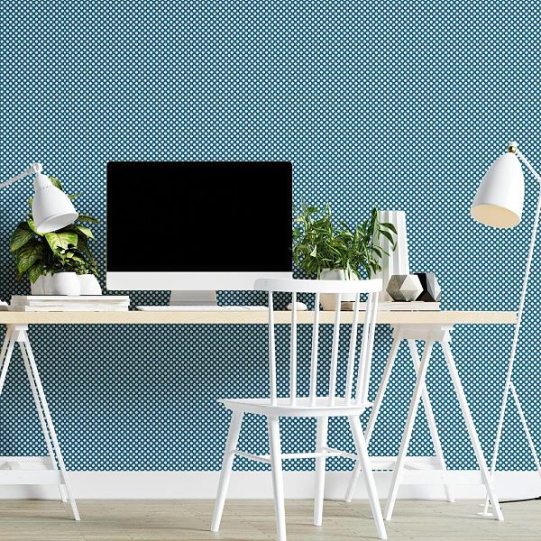 Papel de Parede Adesivo Poá Azul e Branco N04030 - Papel na Parede