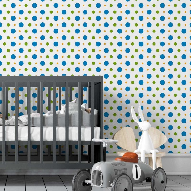 Papel de Parede Adesivo Poá Azul Laranja e Verde N05237 - Papel na Parede