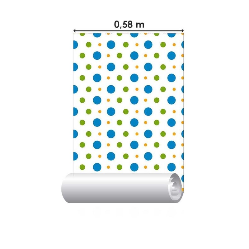 Papel de Parede Adesivo Poá Azul Laranja e Verde N05237 - Papel na Parede