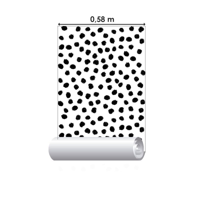 Papel de Parede Adesivo Poá Preto e Branco N010168 - Papel na Parede