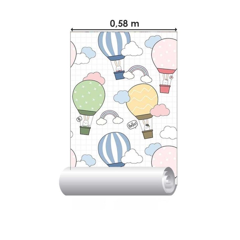 Papel de Parede Adesivo Quadriculado Balões e Coelhos N05107 - Papel na Parede